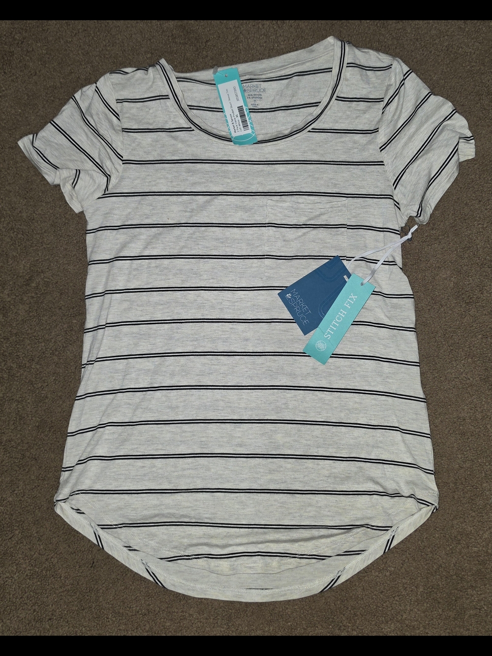 Market & Spruce Light Gray and Black Striped Short Sleeve Tee MARKET & SPRUCE